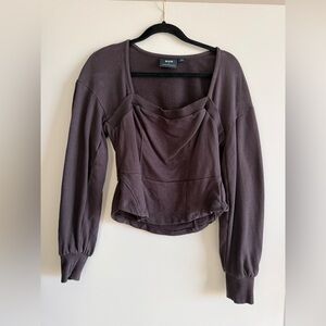 Maeve by Anthropologie Women's Gray Long Sleeve Sweatshirt Blouse